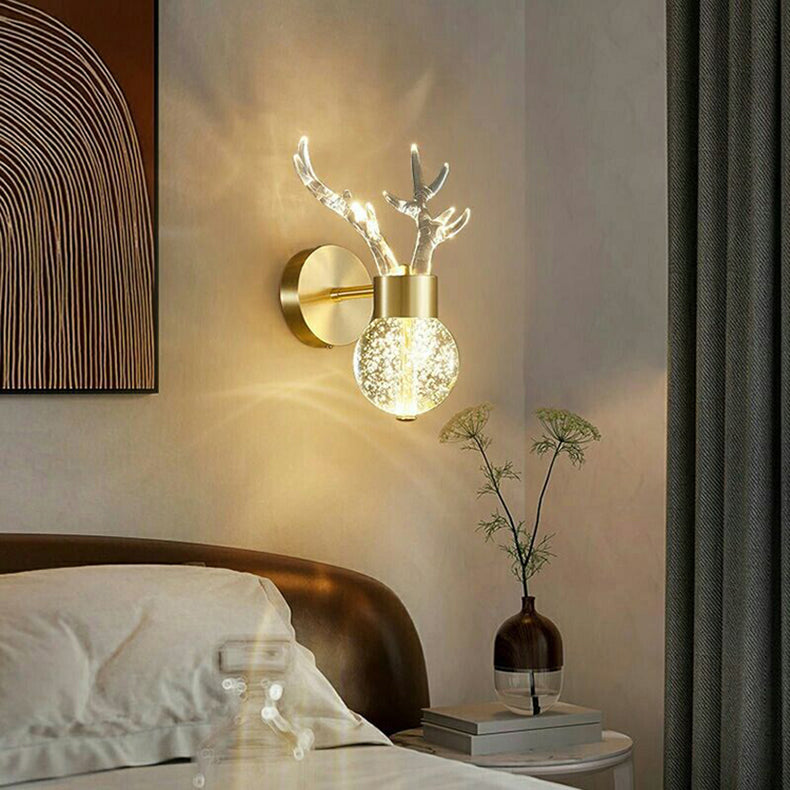 Zeitgenössische kreative Acryl Geweih Blase Kristall Ball LED Wandleuchte Lampe für Wohnzimmer 