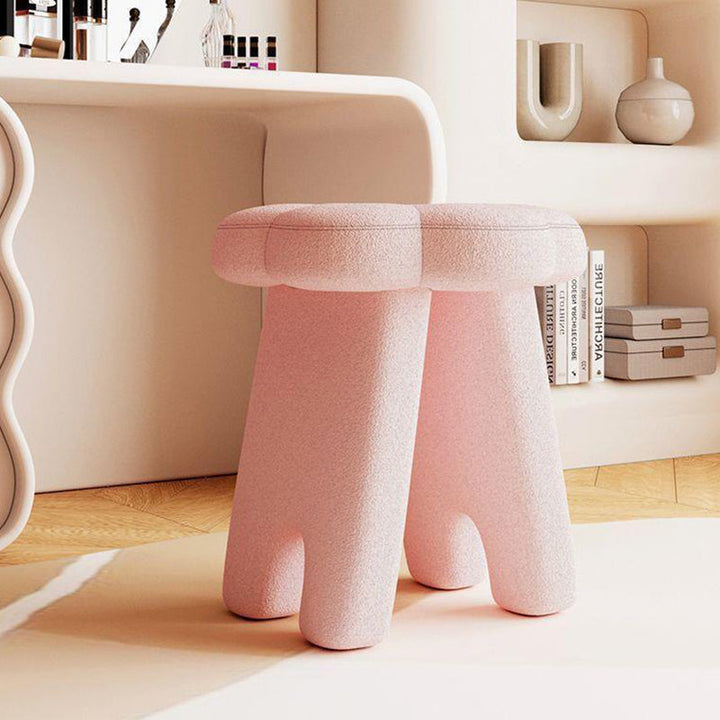 Modern Art Deco Floral Square Sherpa Fabric Wood Vanity Stool Backless Armless For Bedroom