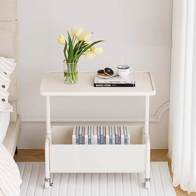 Modern Simplicity Tray Top Faux Leather Storage Movable End Table 2-Tier For Living Room