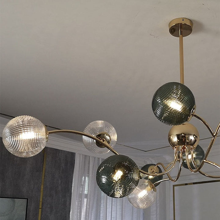Zeitgenössischer nordischer Zweiglinien-Orb-Hardware-Glas 6/8/12 Licht Kronleuchter für Wohnzimmer 