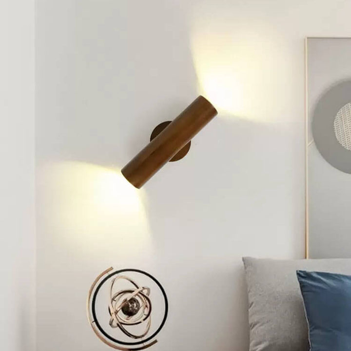 Applique murale LED à double tête en bois massif simple et moderne 
