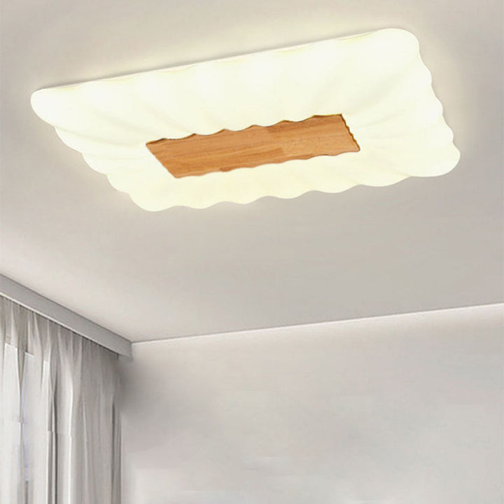 Moderno rectángulo de crema de madera de caucho hierro acrílico LED luz de techo empotrada 