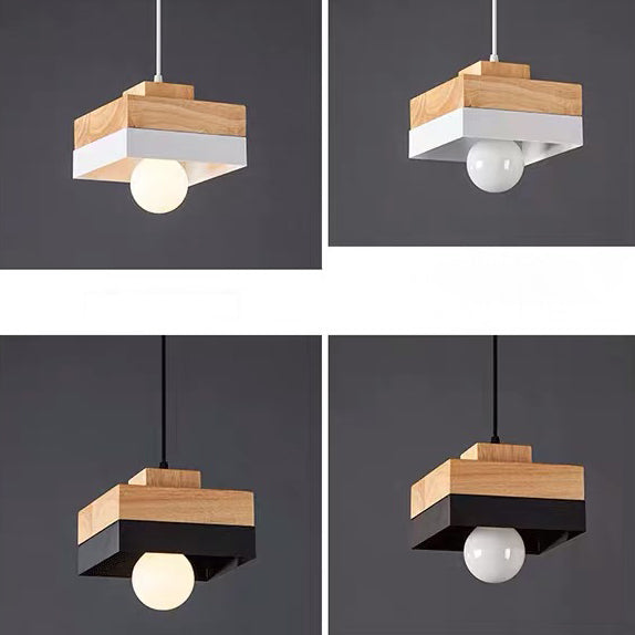 Moderne minimalistische Macaron Square Eisen Holz 1-Licht Pendelleuchte für Wohnzimmer 