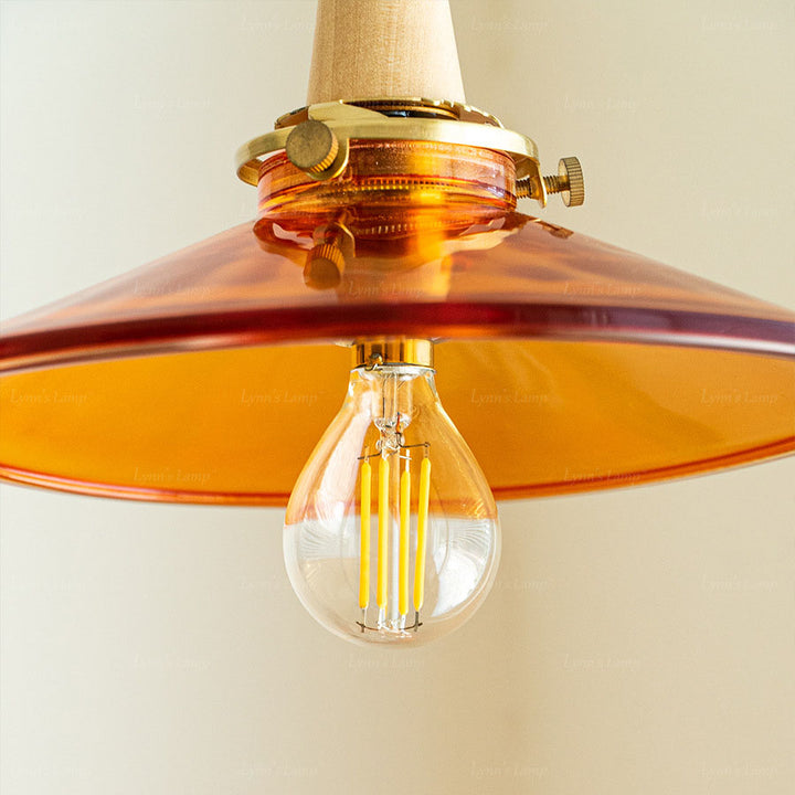 Nordic Modern Kegel Messing Massivholz Glas 1-Licht Pendelleuchte 