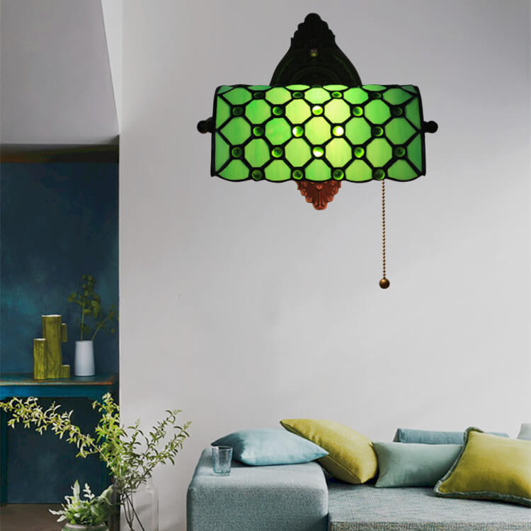 Tiffany Lucite Beads Stained Glass 1-Light Wall Sconce Lamp