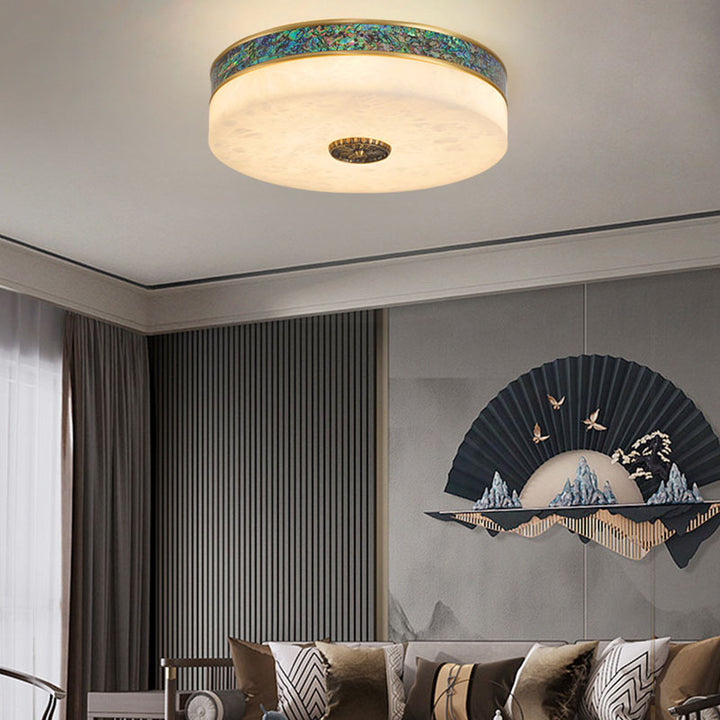 Plafonnier LED Rond en Cuivre et Marbre Moderne Transitionnel pour Chambre 