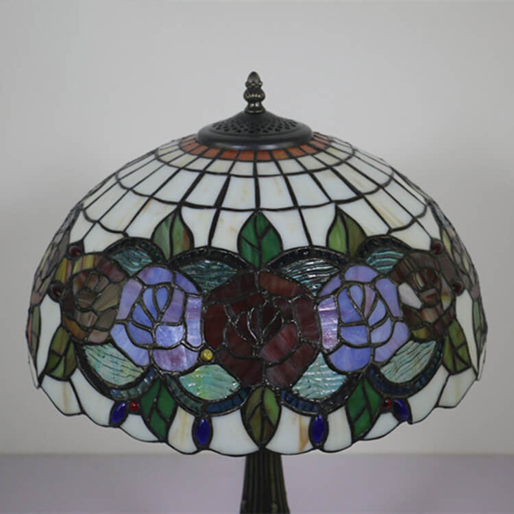 Tiffany Vintage Rose Stained Glass Dome 2-Light Table Lamp