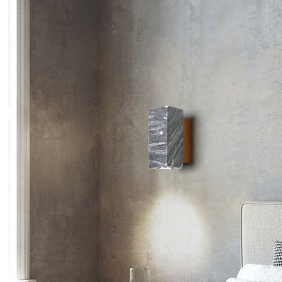 Moderne minimalistische Stein Holz Zylinder Platz 1-Licht Wandleuchte Lampe für Schlafzimmer 