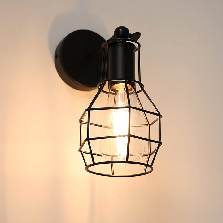 Lámpara de Aplique de Pared de 1 Luz de Jaula de Hierro Vintage Tradicional para Sala de Estar 