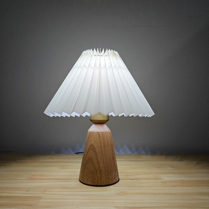 Lampe de table 1 lumière en bois avec tissu plissé trapézoïdal scandinave contemporain pour chambre 