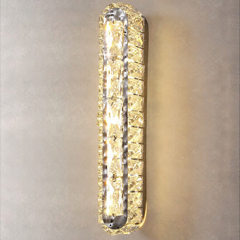 Modern Luxury Stainless Steel Crystal Elliptical Strip LED Wall Sconce Lamp For Living Room