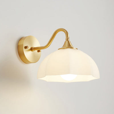 Moderne minimalistische Creme Flower Pod alle Kupfer Glas 1-Licht Wandleuchte Lampe für Schlafzimmer 