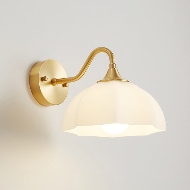 Moderne minimalistische Creme Flower Pod alle Kupfer Glas 1-Licht Wandleuchte Lampe für Schlafzimmer 