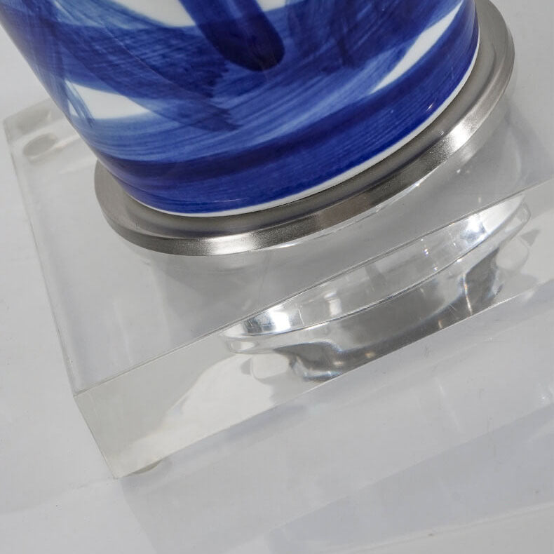 European Minimalist Painted Lines Ceramic Jar Fabric 1-Light Table Lamp