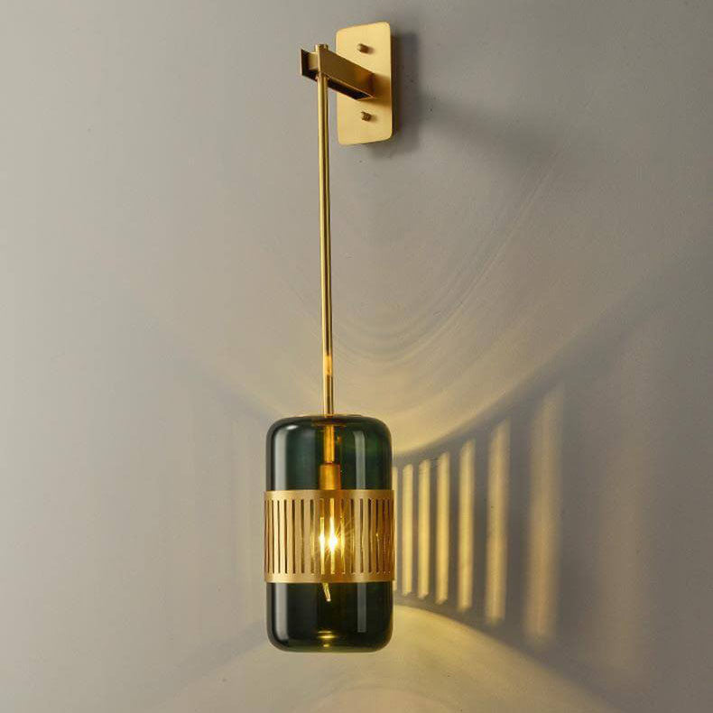 Lámpara de pared cilíndrica de vidrio y hierro de lujo contemporáneo de 1 luz para dormitorio y sala de estar 