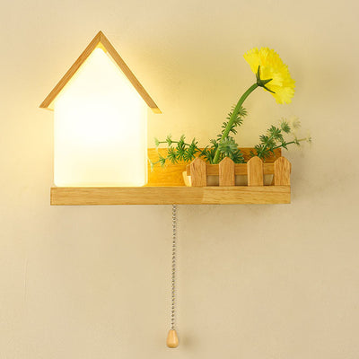 Contemporary Creative Log Cabin Flower Decoration 1-Light Wall Sconce Lamp For Living Room