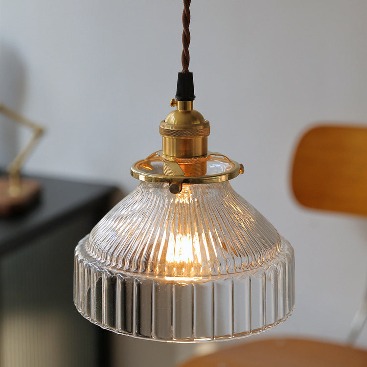 Contemporary Nordic Brass Glass Round Shape 1-Light Pendant Light For Living Room