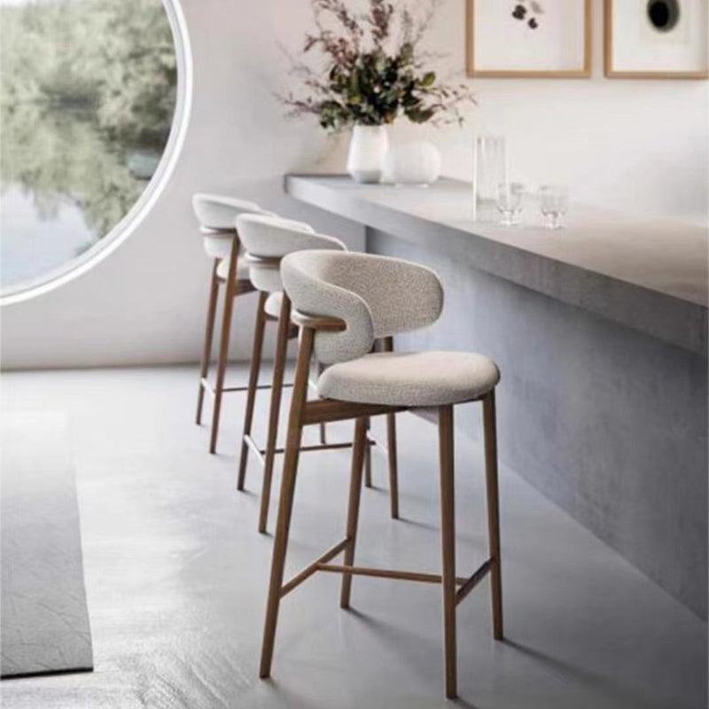 Tabouret de bar rond en tissu nordique contemporain avec dossier et repose-pieds pour salle à manger 