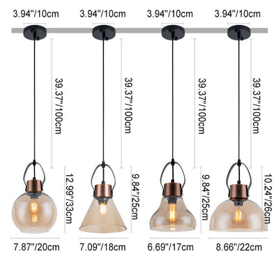 Lámpara colgante de 1 luz de vidrio y hierro forjado minimalista industrial 