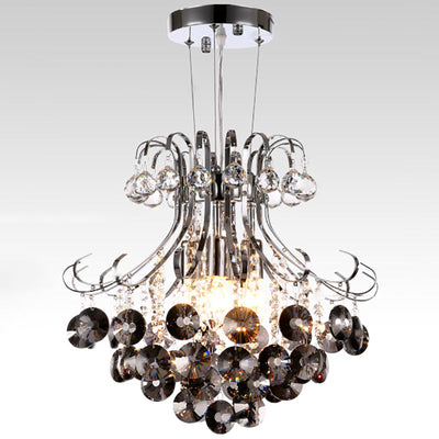 Lustre à 4 lumières avec cadre argenté et boule de cristal raisin de luxe moderne pour salon 