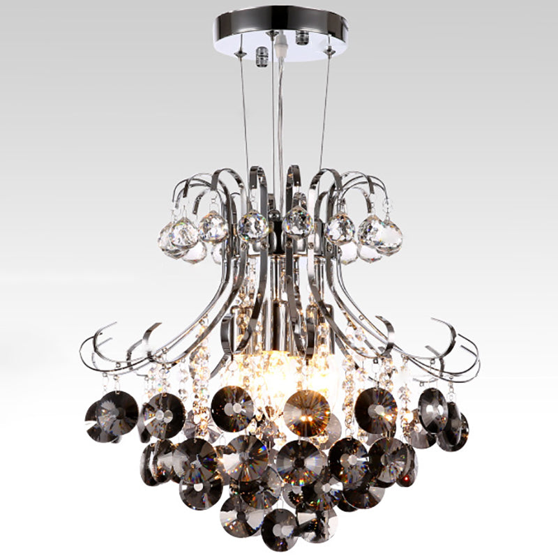 Lustre à 4 lumières avec cadre argenté et boule de cristal raisin de luxe moderne pour salon 