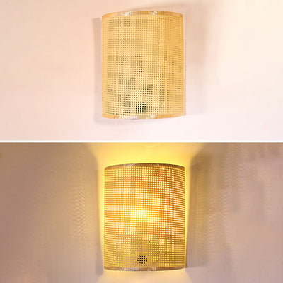 Applique murale 1 lumière en rotin japonais traditionnel semi-cylindre pour salon 