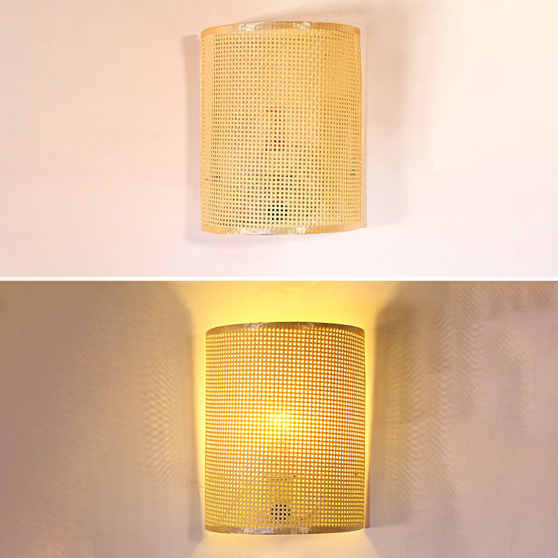 Applique murale 1 lumière en rotin japonais traditionnel semi-cylindre pour salon 
