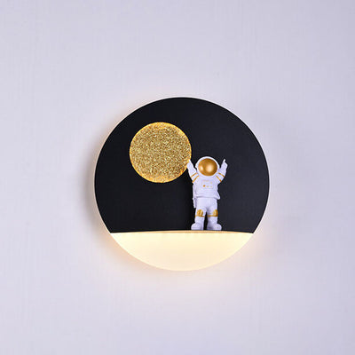 Contemporary Creative Iron Resin Round Astronaut LED Wall Sconce Lamp For Bedroom