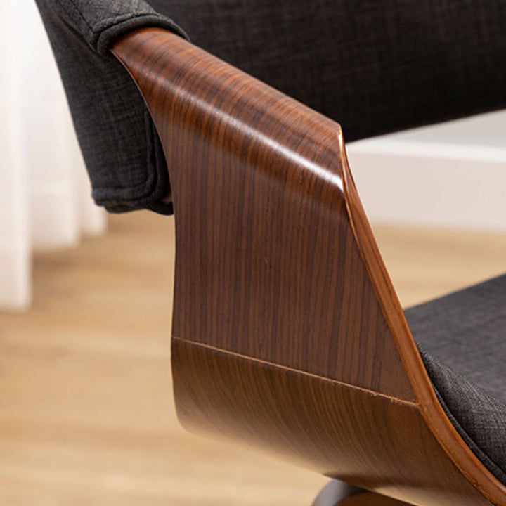 Silla de comedor contemporánea de lujo Arc, de madera contrachapada tapizada en algodón, lino y piel sintética, con respaldo y reposabrazos, para comedor 
