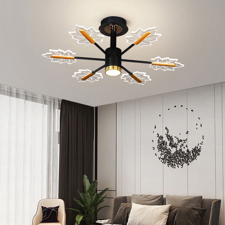 Lustre LED en fer acrylique à feuilles d&