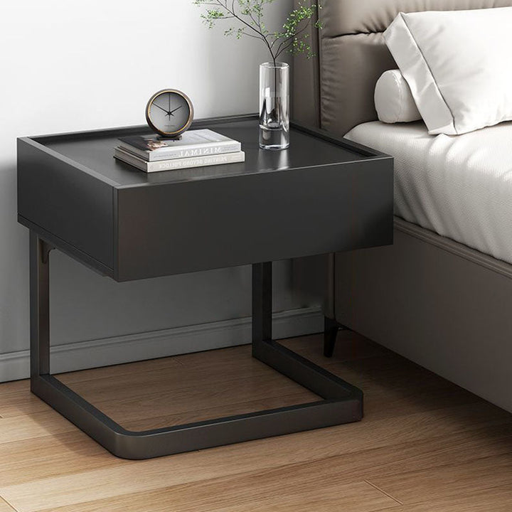 Modern Minimalist Rectangular MDF Steel Nightstand 1-Drawer For Bedside