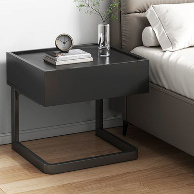 Table de chevet moderne minimaliste rectangulaire en panneau manufacturé avec 1 tiroir pour le côté du lit 