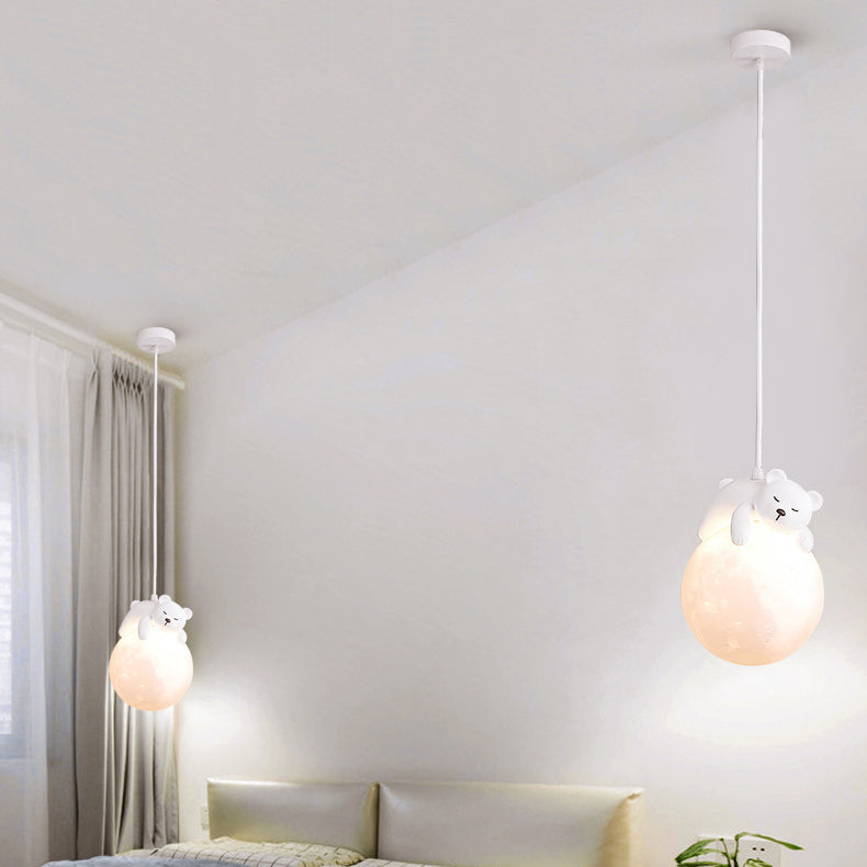 Zeitgenössische kreative PE Kugelschirm Harz Tier Kaninchen Bär Design 1-Licht Pendelleuchte für Wohnzimmer 