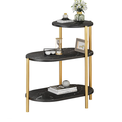 Mesa auxiliar rectangular de hierro y mármol escandinava contemporánea de 3 niveles para sala de estar 