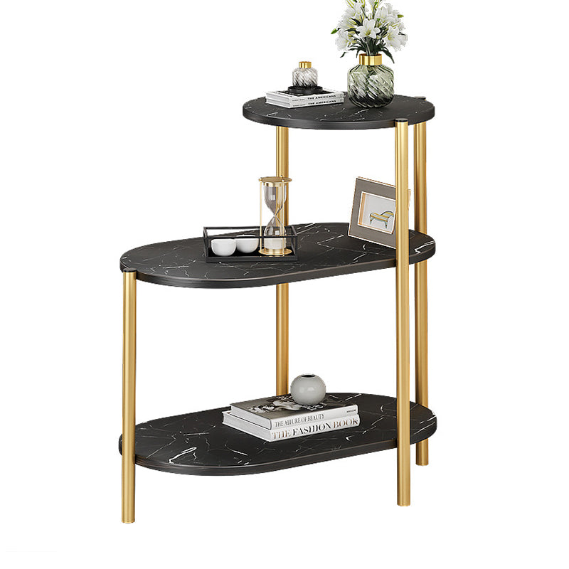 Mesa auxiliar rectangular de hierro y mármol escandinava contemporánea de 3 niveles para sala de estar 