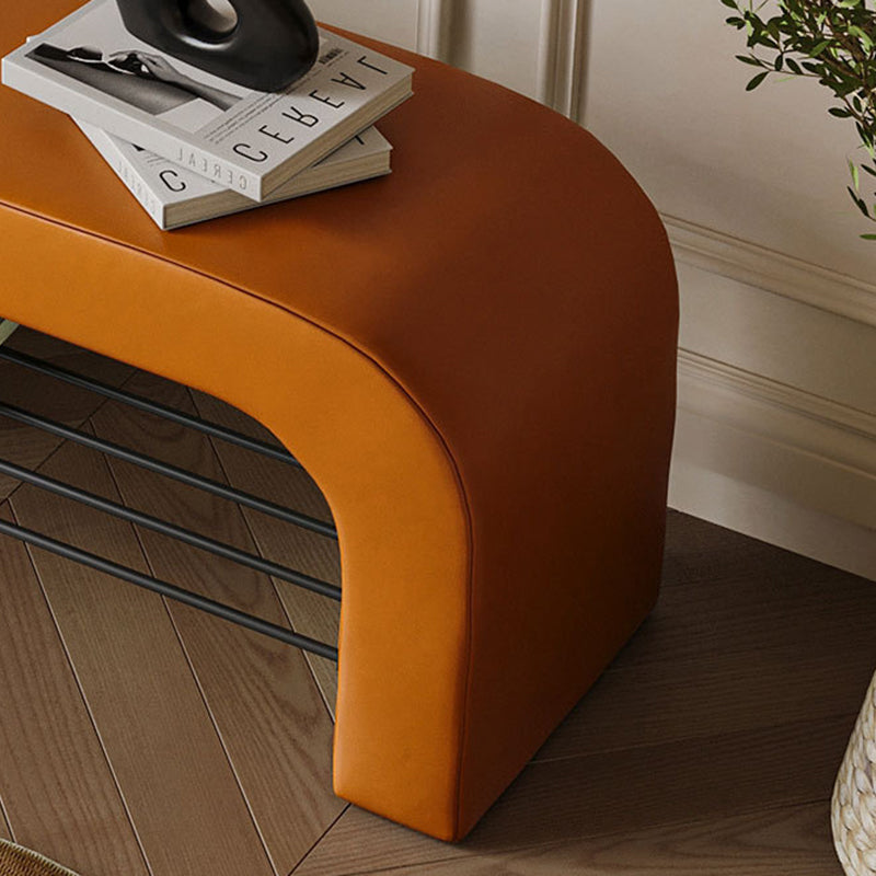 Banc de rangement moderne minimaliste en agneau rectangulaire long en cuir PU avec fer, 1 étagère pour les entrées 