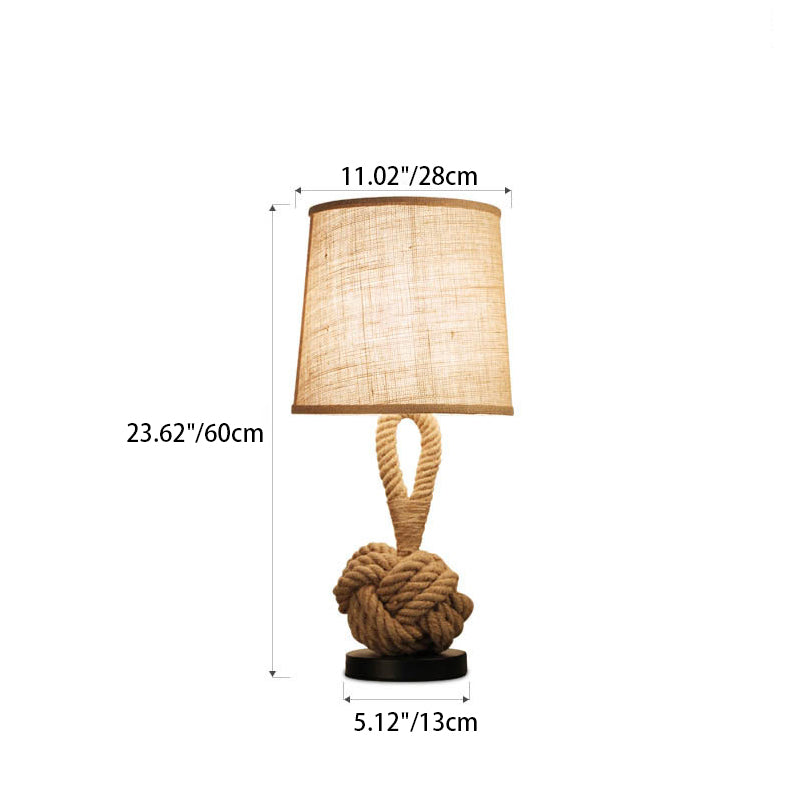 Traditionelle rustikale runde Eisen-Hanfseil-Leinen 1-Licht-Tischlampe für das Schlafzimmer 