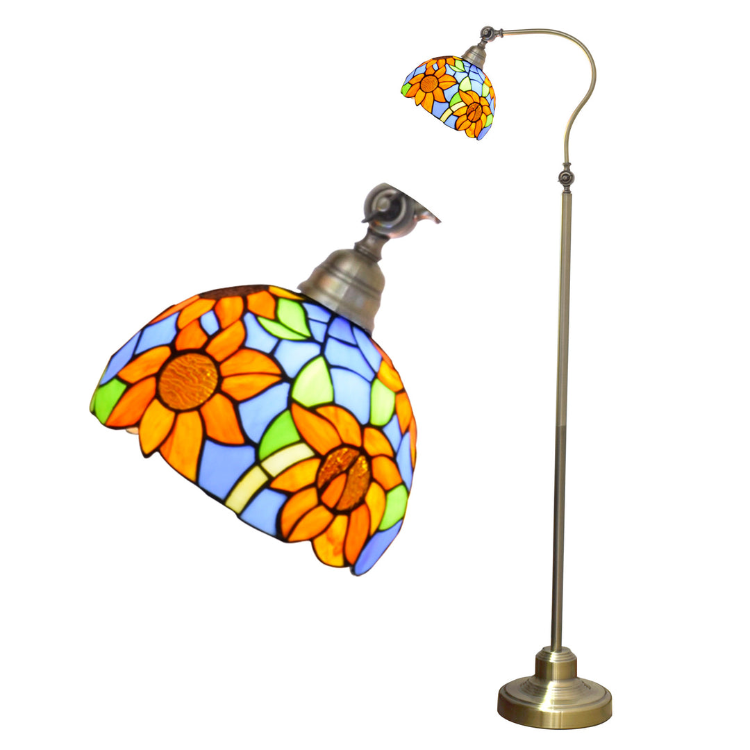 Traditionelle Tiffany Eisen Glas Kuppel Runde Gerbera 1-Licht Stehlampe für Nachttisch 
