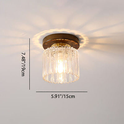 Modern Transitional Glass Cup Shape Solid Wood 1-Light Semi-Flush Mount Ceiling Light For Living Room