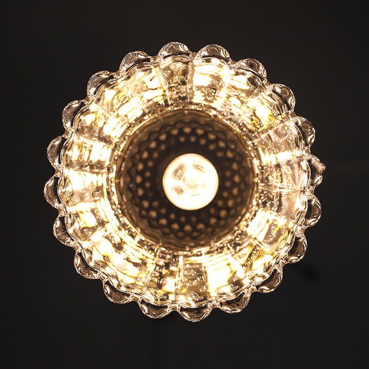 Lámpara colgante de 1 luz con forma de flor de vidrio a cuadros de latón francés tradicional para sala de estar 