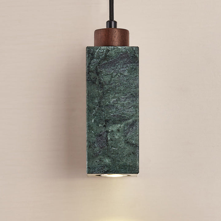 Lámpara colgante moderna minimalista rectangular de madera maciza y mármol de 1 luz para dormitorio 