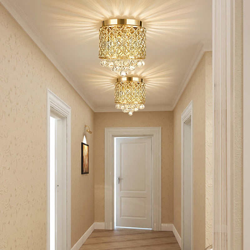 Modern Luxury Round Iron Crystal 2-Light Flush Mount Ceiling Light For Living Room