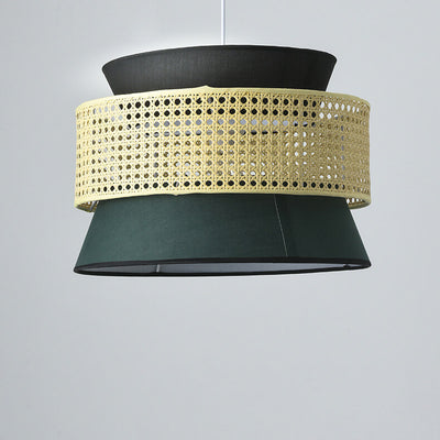Traditional Japanese Rattan Weaving Fabric Round Shade 1-Light Pendant Light For Dining Room