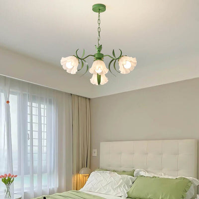 Contemporary Creative Bell Orchid Flower Iron Glass 4/6/7/9 Light Chandelier For Living Room