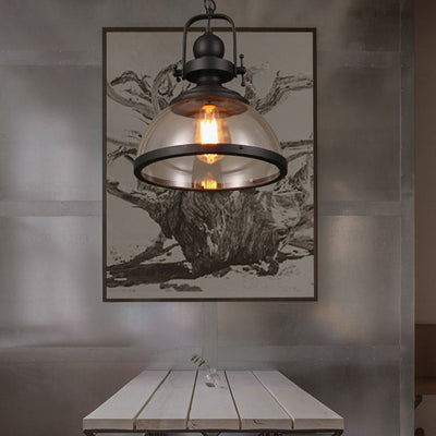 Zeitgenössische industrielle Kuppel Eisen Glas 1-Licht Pendelleuchte für Wohnzimmer 