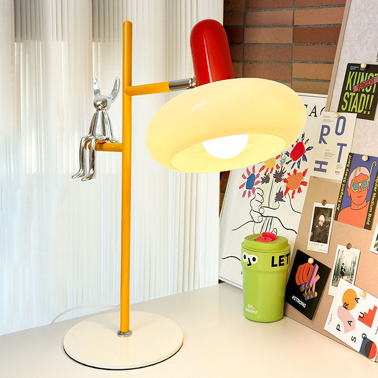 Lampe de table 1 lumière en verre rond créatif contemporain avec décor de lapin en fer pour chambre à coucher 