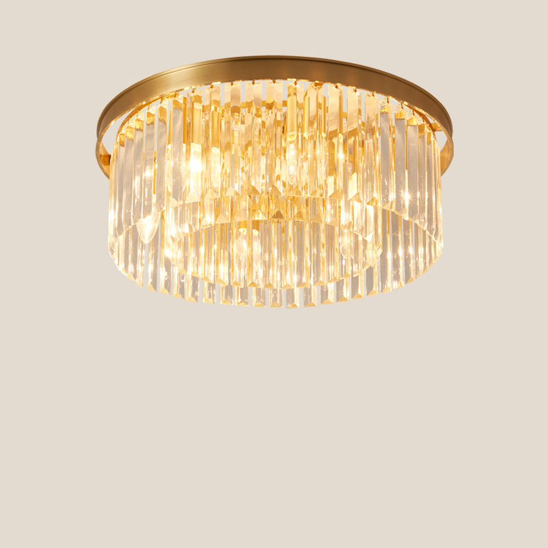 Modern Luxury Round Long Full Copper Crystal 4/5/6/8 Light Flush Mount Ceiling Light For Living Room