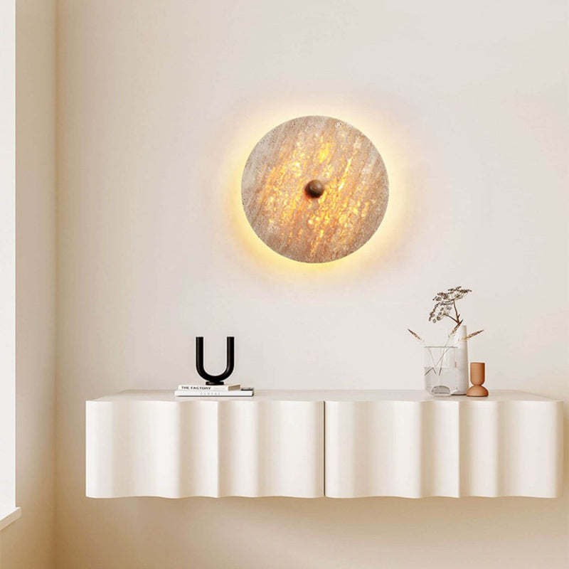 Contemporary Creative Round Yellow Travertine LED Wall Sconce Lamp For Bedroom