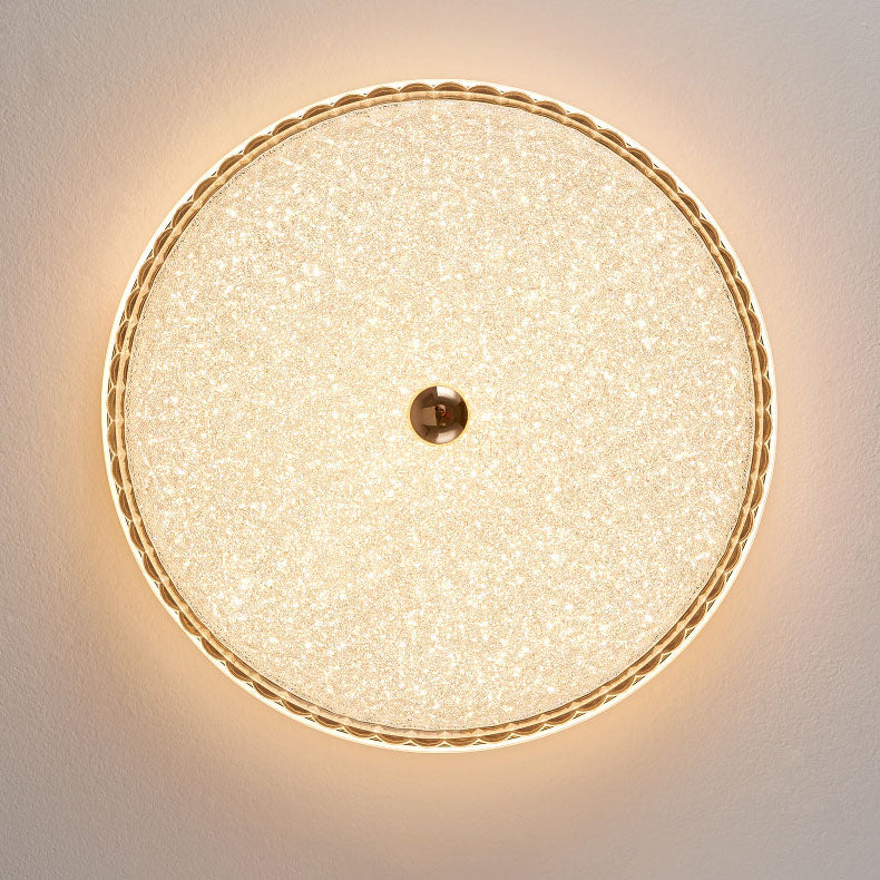 Plafonnier LED en cristal de sable en aluminium métal rond moderne de luxe pour chambre 