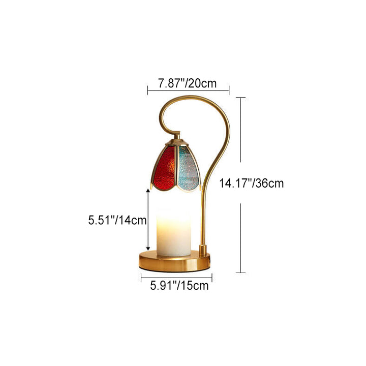 Moderne kreative Buntglas-Blumenschirm Eisenbasis 1-Licht schmelzende Wachs Tischlampe 